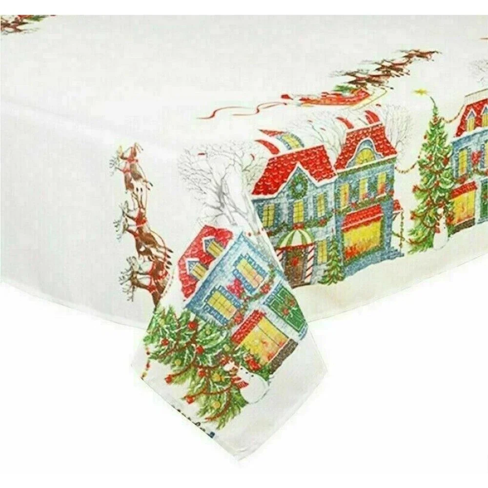 Christmas Village Tablecloth Fabric Jacquard Textured Printed 60x84
